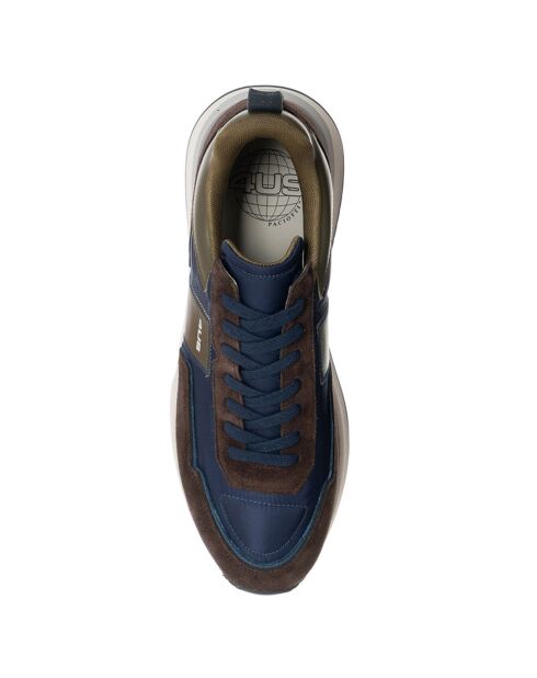 Sneakers en Velours de Cuir Fado marron/bleu marine/kaki