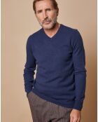 Pull 100% Cachemire Lucien col V bleu marine