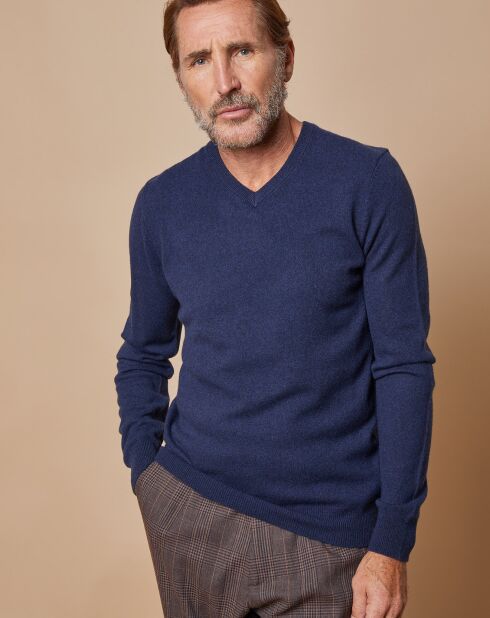 Pull 100% Cachemire Lucien col V bleu marine