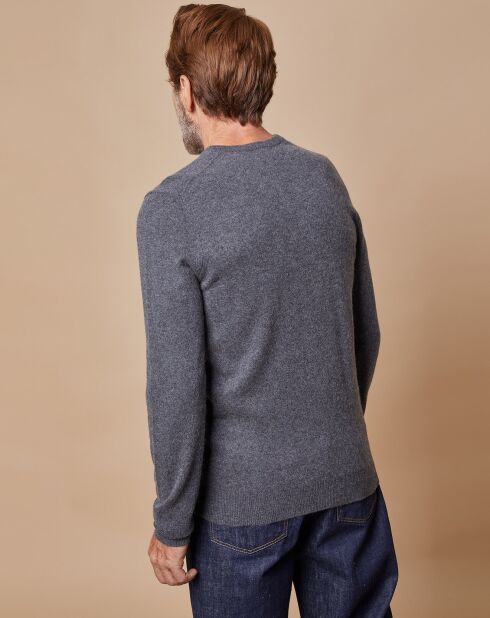 Pull 100% Cachemire Lucien col V gris foncé