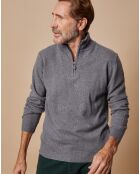 Pull 100% Cachemire 4 fils John col camionneur gris anthracite/marine