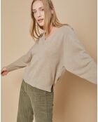 Pull 100% Cachemire 4 fils Romy col V profond beige