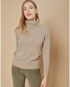 Pull 100% Cachemire 4 fils Audrey col roulé beige foncé