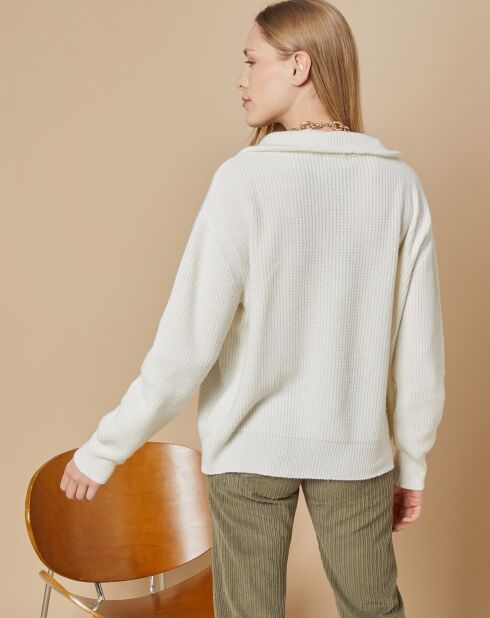 Pull en Laine & Cachemire mélangés Maia 1/2 zip écru