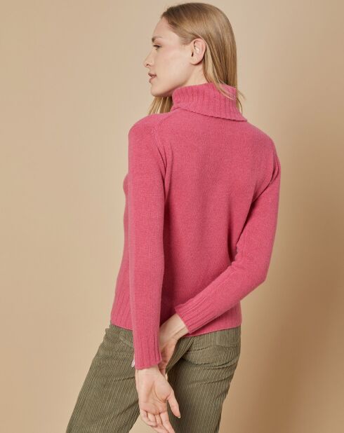 Pull 100% Cachemire 4 fils Audrey col roulé fuchsia