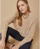 Pull en Mohair & Laine mélangés Paola col rond beige chiné