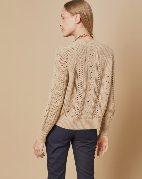 Pull en Mohair & Laine mélangés Paola col rond beige chiné