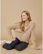 Pull en Mohair & Laine mélangés Paola col rond beige chiné