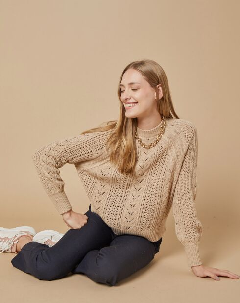 Pull en Mohair & Laine mélangés Paola col rond beige chiné