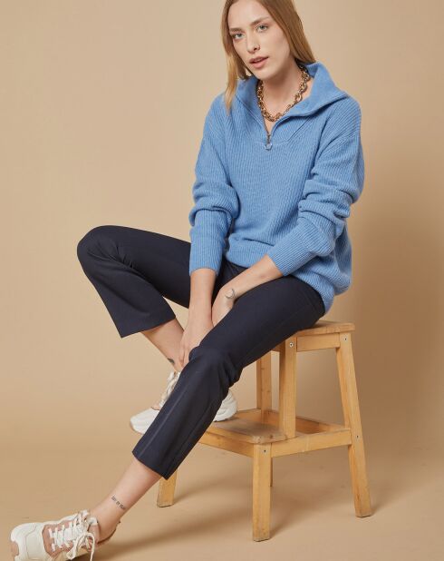 Pull en Laine & Cachemire mélangés Maia 1/2 zip bleu