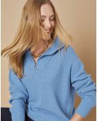 Pull en Laine & Cachemire mélangés Maia 1/2 zip bleu