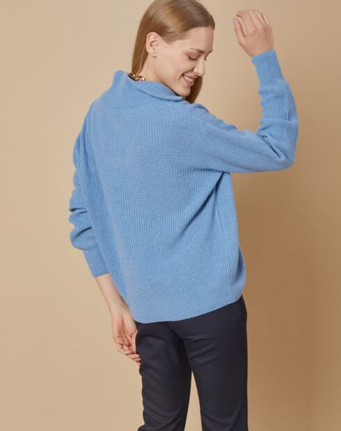 Pull en Laine & Cachemire mélangés Maia 1/2 zip bleu