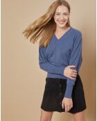 Pull 100% Cachemire 4 fils Romy col V profond bleu denim