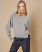 Pull 100% Cachemire 4 fils Romy col V profond gris chiné