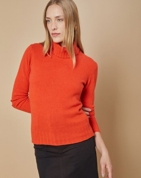 Pull 100% Cachemire 4 fils Audrey col roulé orange