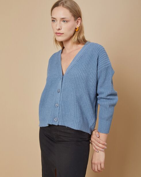 Cardigan en Laine & Cachemire mélangés Noémie bleu denim