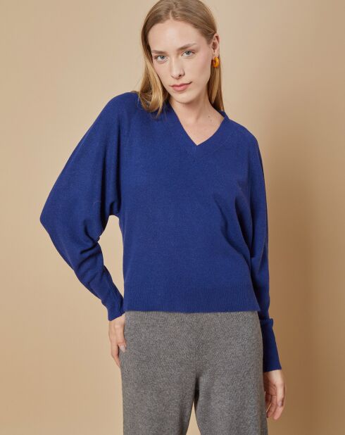 Pull 100% Cachemire 4 fils Romy col V profond bleu indigo