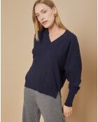 Pull 100% Cachemire 4 fils Romy col V profond bleu marine