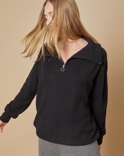 Pull en Laine & Cachemire mélangés Maia 1/2 zip noir