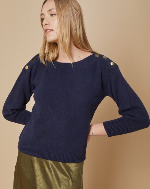 Pull 100% Cachemire 4 fils Jane col bateau bleu marine