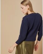 Pull 100% Cachemire 4 fils Jane col bateau bleu marine