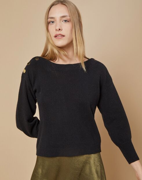 Pull 100% Cachemire 4 fils Jane col bateau noir