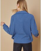 Pull en Laine & Cachemire mélangés Maia 1/2 zip bleu chiné