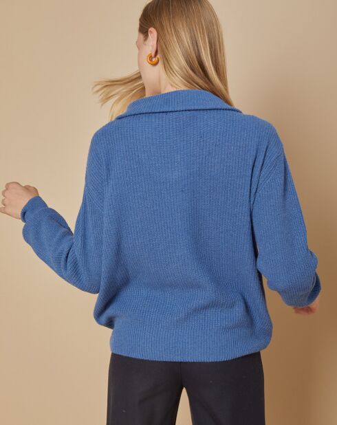 Pull en Laine & Cachemire mélangés Maia 1/2 zip bleu chiné