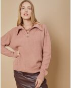 Pull en Laine & Cachemire mélangés Maia 1/2 zip vieux rose