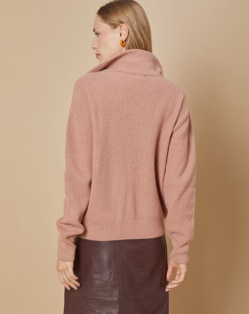 Pull en Laine & Cachemire mélangés Maia 1/2 zip vieux rose