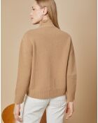 Pull en Laine & Cachemire Ambre col montant 4 côtes camel