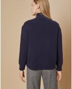 Pull en Laine & Cachemire Ambre col montant 4 côtes bleu marine