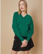 Pull 100% Cachemire 4 fils Romy col V profond vert canard