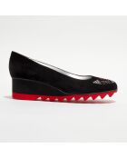 Ballerines en Velours de Cuir noir/rouge/strass - Talon 4.5 cm