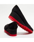 Ballerines en Velours de Cuir noir/rouge/strass - Talon 4.5 cm