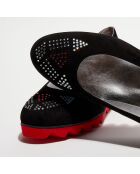 Ballerines en Velours de Cuir noir/rouge/strass - Talon 4.5 cm