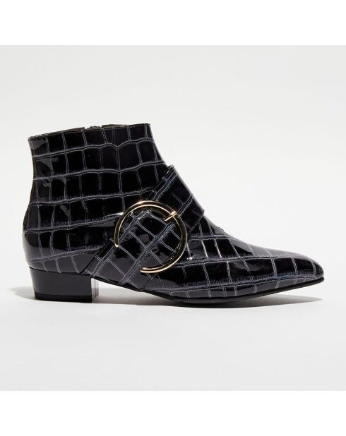 Boots en Cuir vernis Tanin noir/argenté