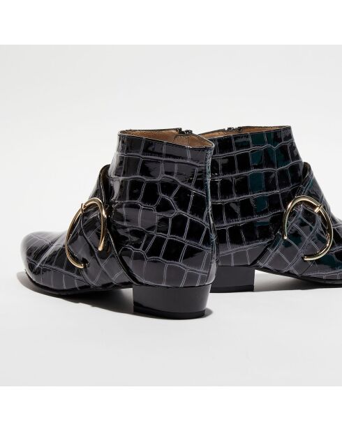 Boots en Cuir vernis Tanin noir/argenté