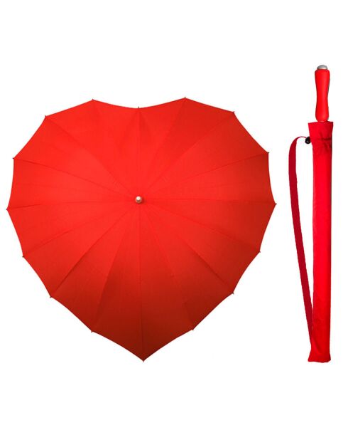 Parapluie Falconetti droit avec bandoulière - toile en forme de coeur rouge