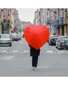 Parapluie Falconetti droit avec bandoulière - toile en forme de coeur rouge