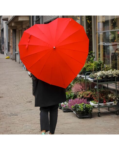 Parapluie Falconetti droit avec bandoulière - toile en forme de coeur rouge