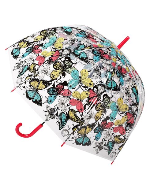 Parapluie droit cloche - Design papillon avec poignée rouge transparent