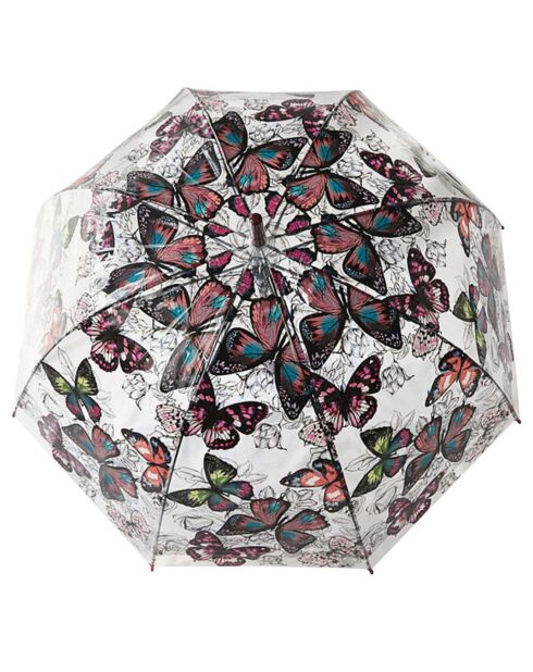 Paraguas con forma de campana recta, diseño de mariposa con mango marrón transparente