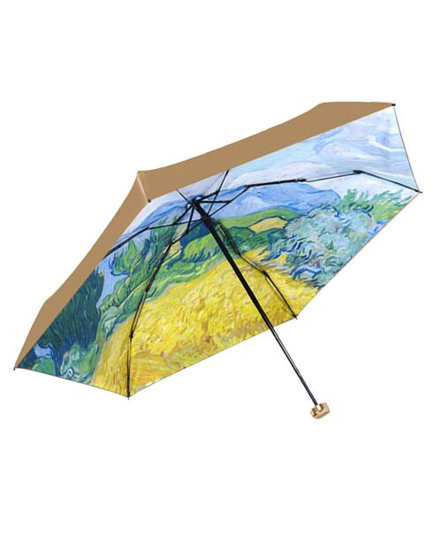 Parapluie pliant - léger - exterieur en or avec toile paysage, avec sac assorti multicolore