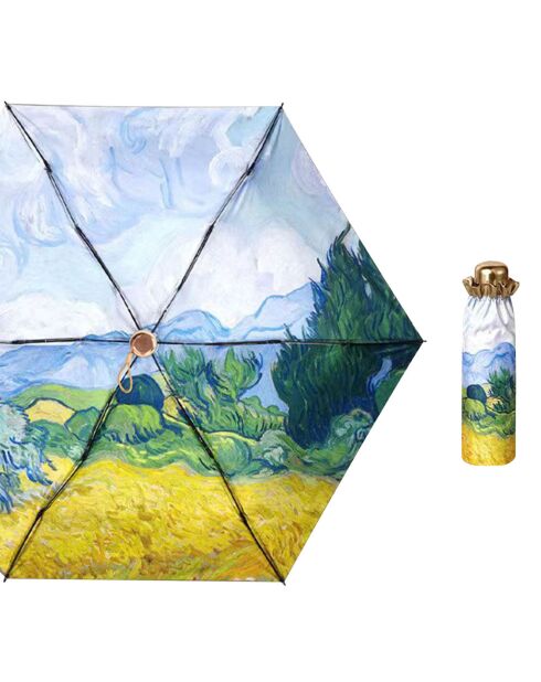 Parapluie pliant - léger - exterieur en or avec toile paysage, avec sac assorti multicolore