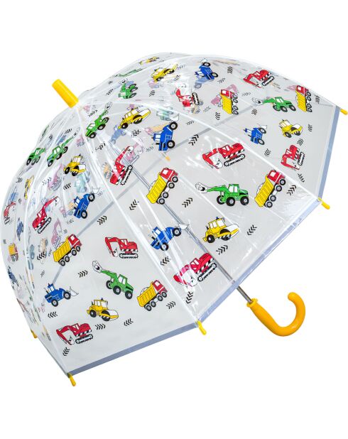 Paraguas transparente con forma de campana para niños, sistema de apertura automática, camiones, borde reflectante para ser visible por la noche, transparente