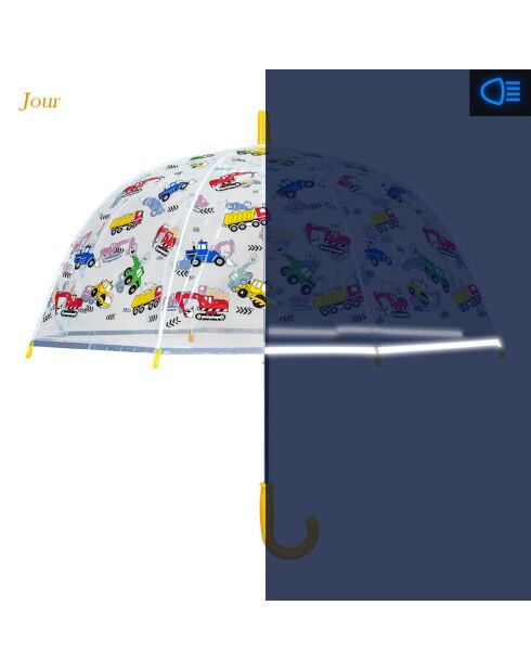 Parapluie cloche transparent enfant - Système d'ouverture automatique - Camions -  Bordure réflechissante pour être visible la nuit transparent