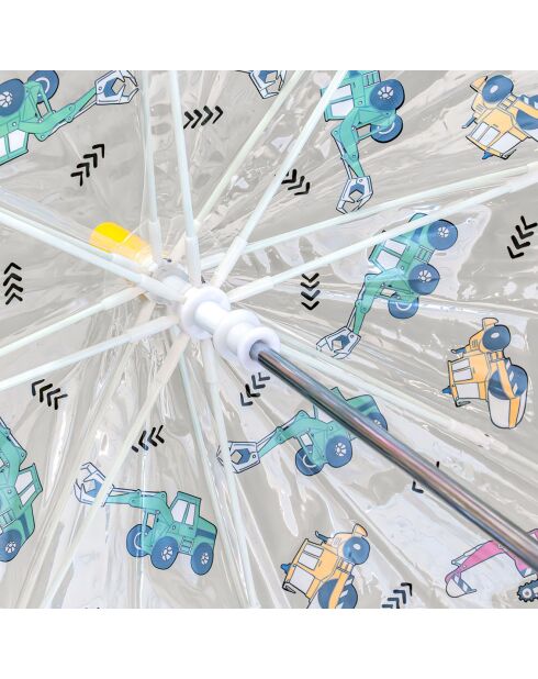 Paraguas transparente con forma de campana para niños, sistema de apertura automática, camiones, borde reflectante para ser visible por la noche, transparente