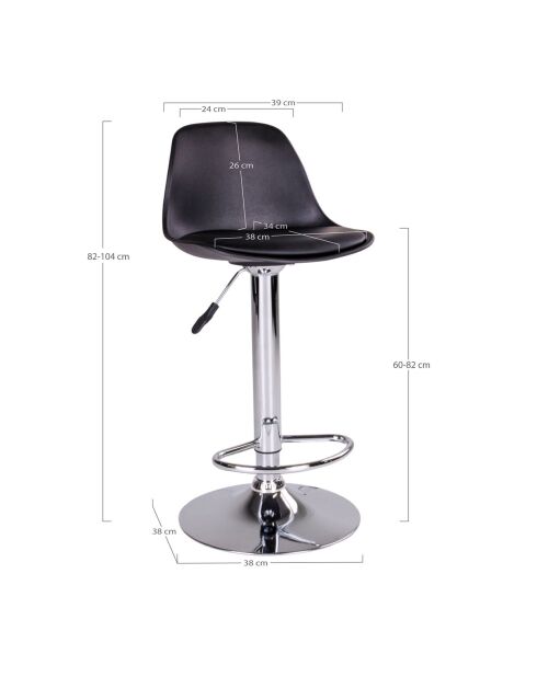 Chaise de bar Trondheim noire - 41x39x82-104 cm