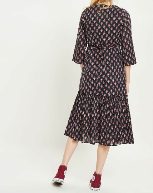 Robe longue Inaya noir/rose